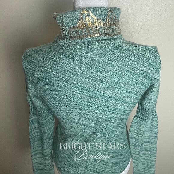Rare Green Sweater Long Sleeve Gold Foiled Turtleneck ALT ASO Monica Lorelai - Picture 10 of 10